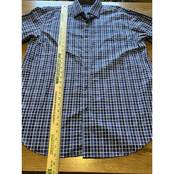 Bugatchi Uomo Shirt Men's Large Blue Checkered Flip Cuff Design Preppy‎ Formal - Picture 3 of 15